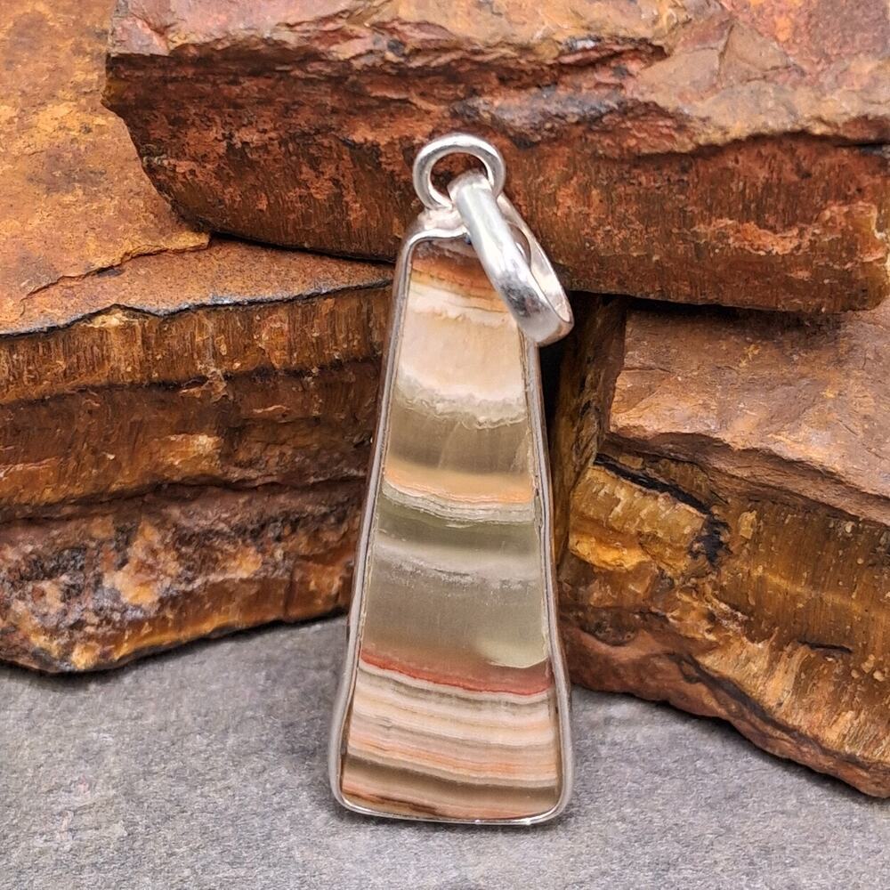 Banded Onyx Pendant Sterling Silver Natural Earth Tone Agate Southwestern Style